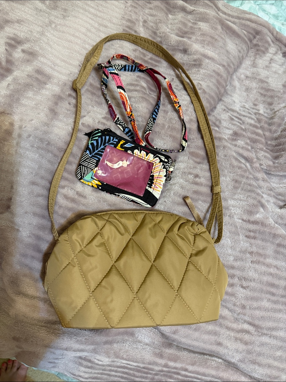Quilted Vera Bradley Crossbody Bag in Tan + Vera Bradley Lanyard Wallet